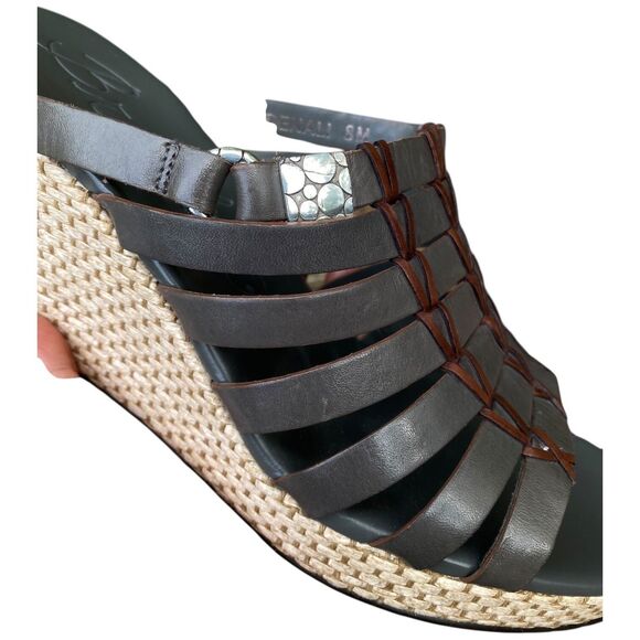 Brighton Denali Wedge Slide Sandal Women’s Size 8 Gray Brown Strappy Leather - Picture 11 of 16